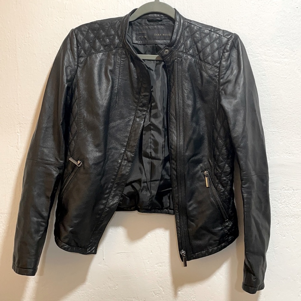 Zara Basic Quilted Leather Jacket
